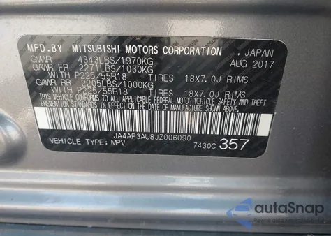 2018 Mitsubishi Outlander Sport 2.0 Es z USA, uszkodzony, nr VIN JA4AP3AU8JZ006090